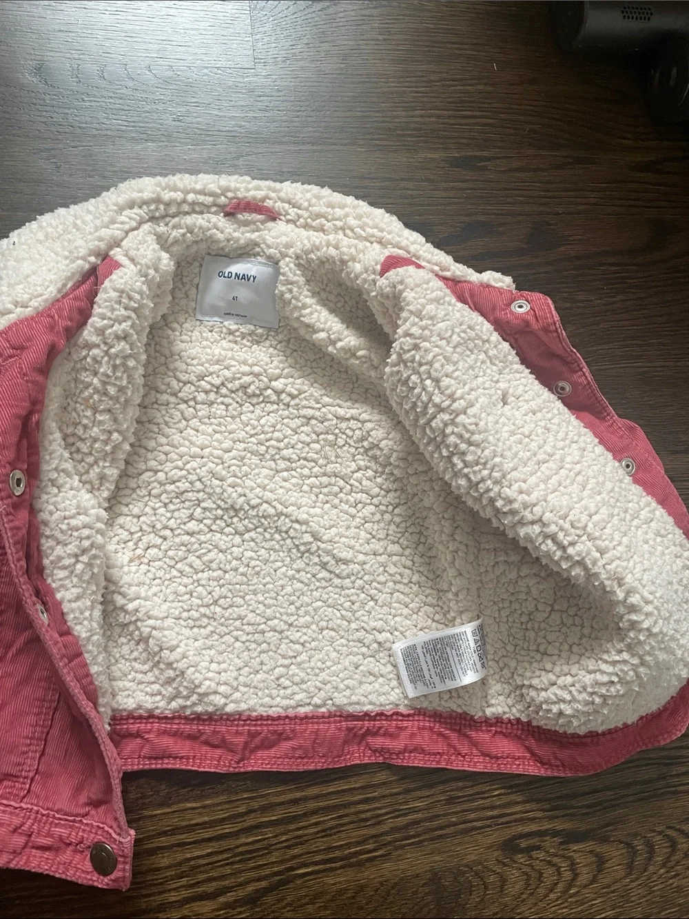 Old Navy Coral Pink Corduroy Jacket Lined in Cream Sherpa